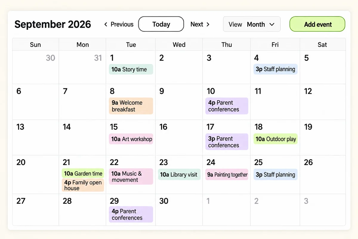 Ashby September calendar with parent conferences, classroom activities, a family open house, and staff planning