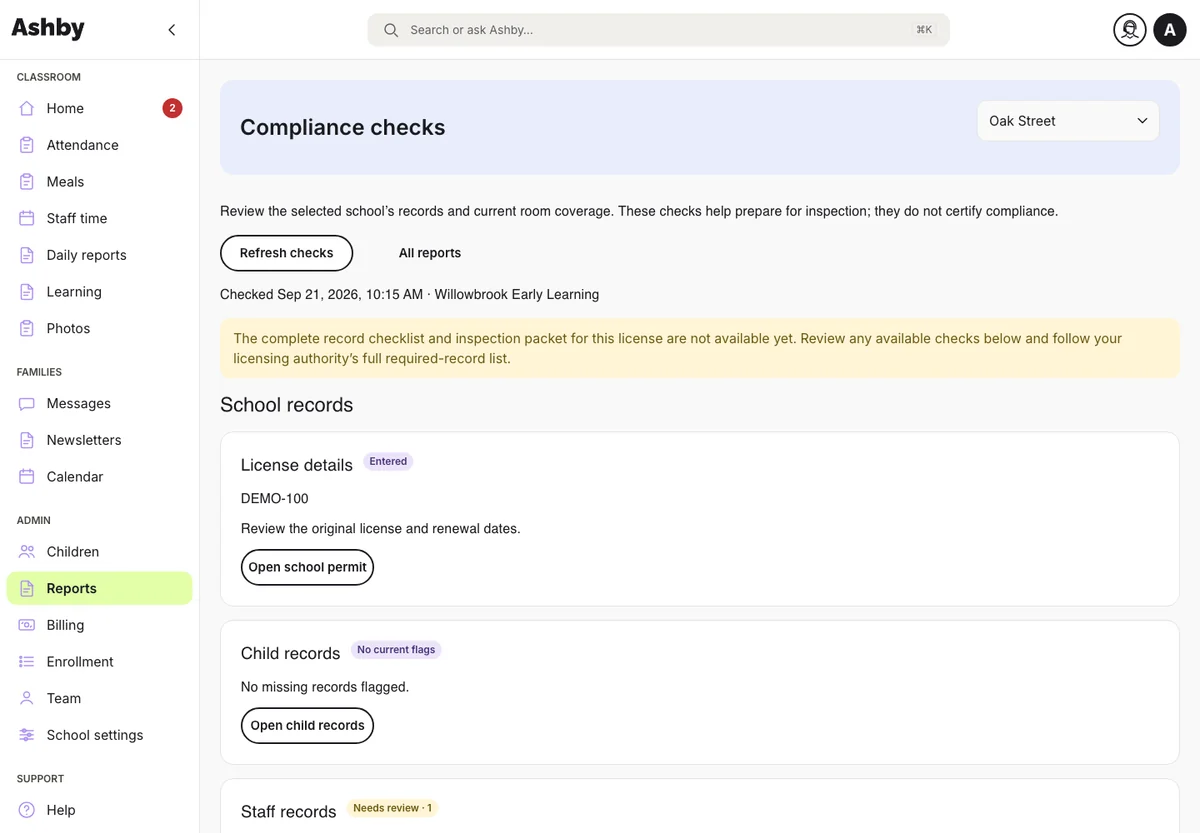 Ashby compliance checks with school records to review